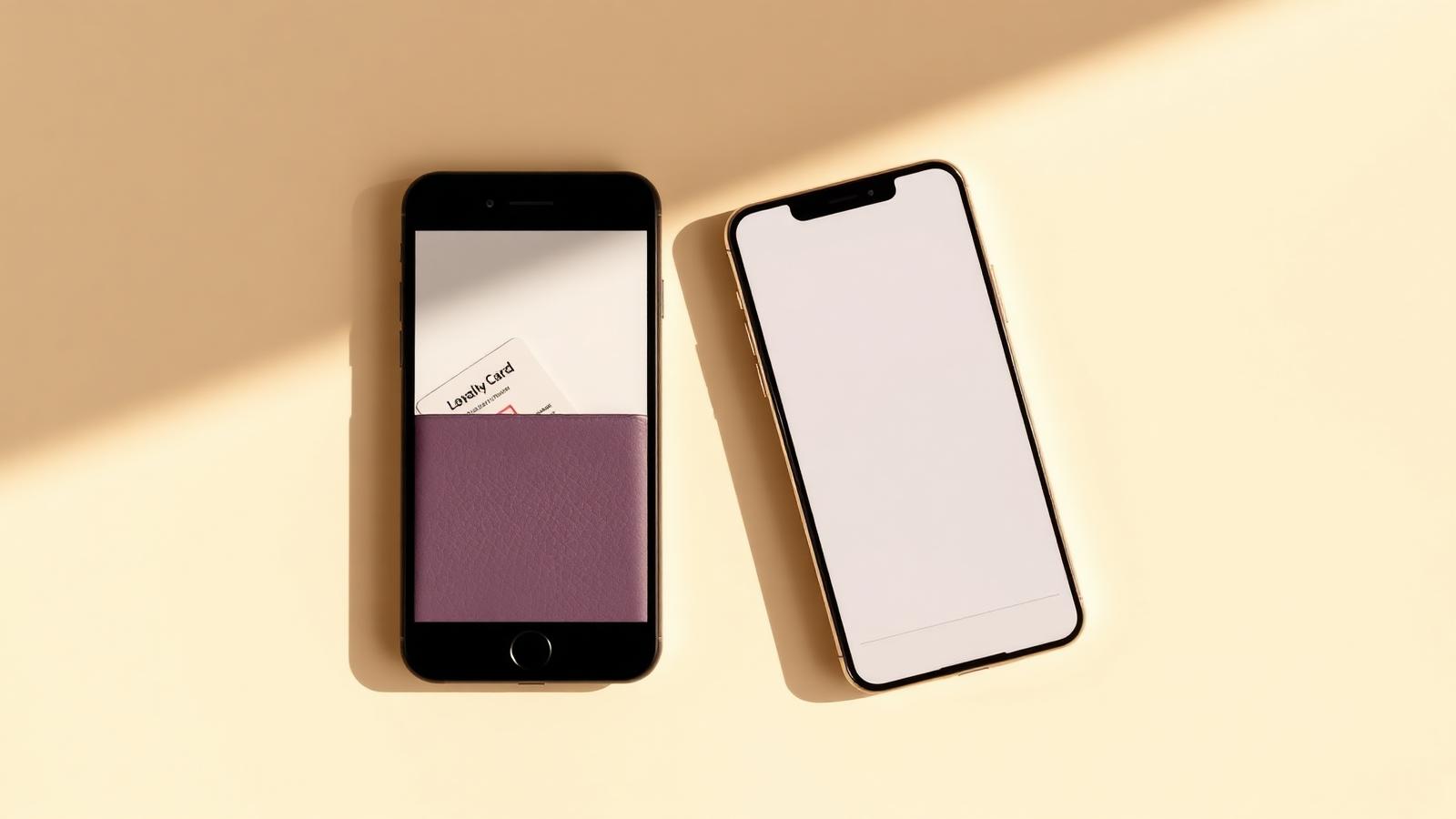 An iPhone and an Android phone side by side, each showing a WeLoyal loyalty card in the wallet.