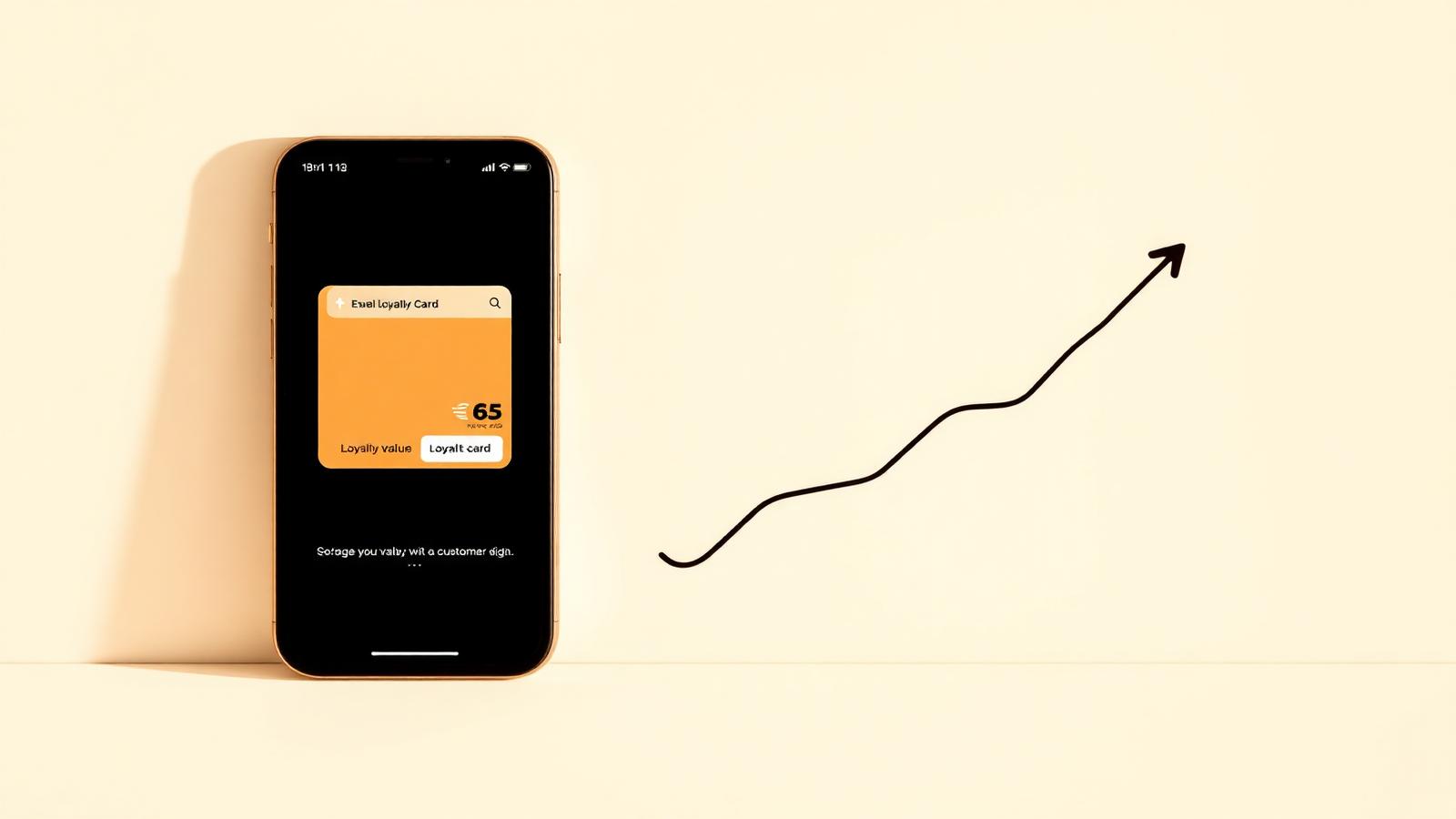 A phone showing a WeLoyal loyalty card beside an upward growth arrow on a cream background.