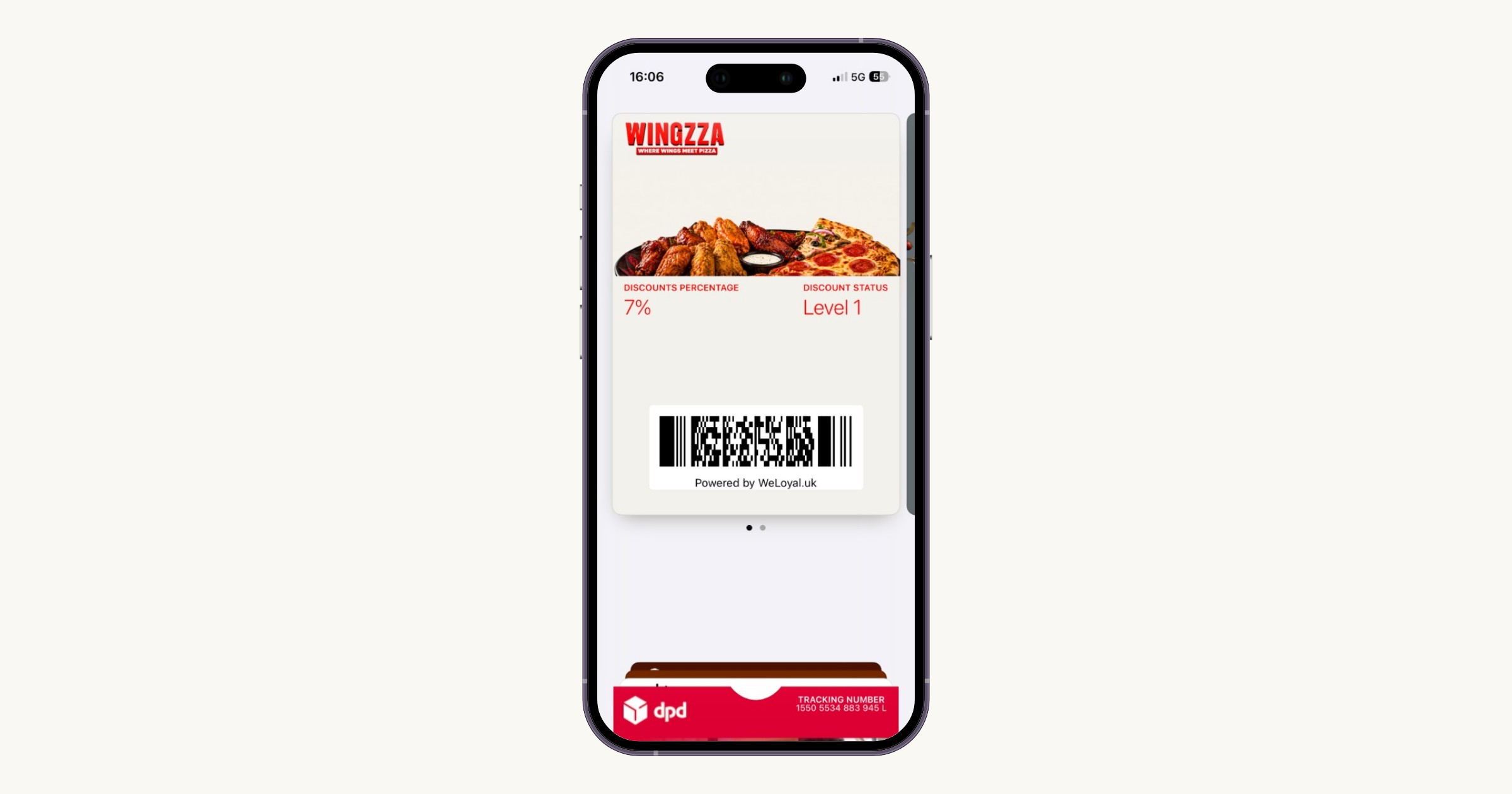 A WeLoyal discount card showing a tiered loyalty discount in a phone wallet.
