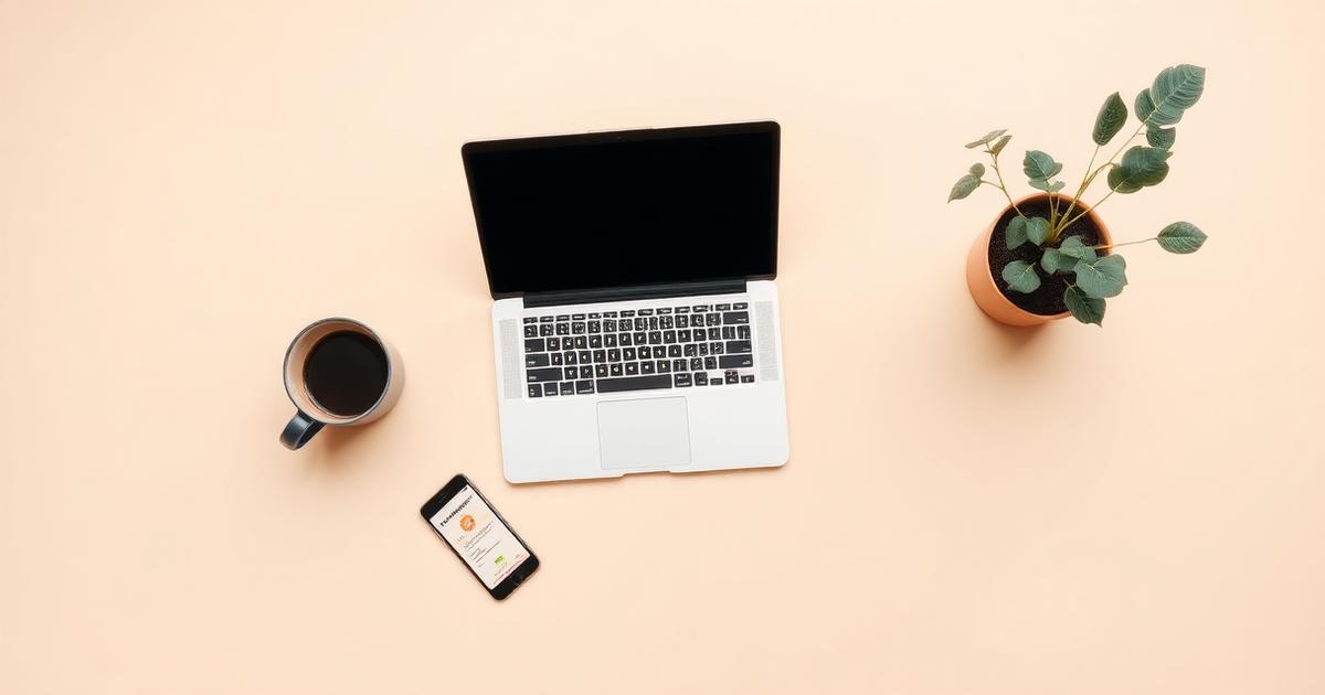 A coworking desk with a laptop and coffee beside a phone showing a WeLoyal membership card.