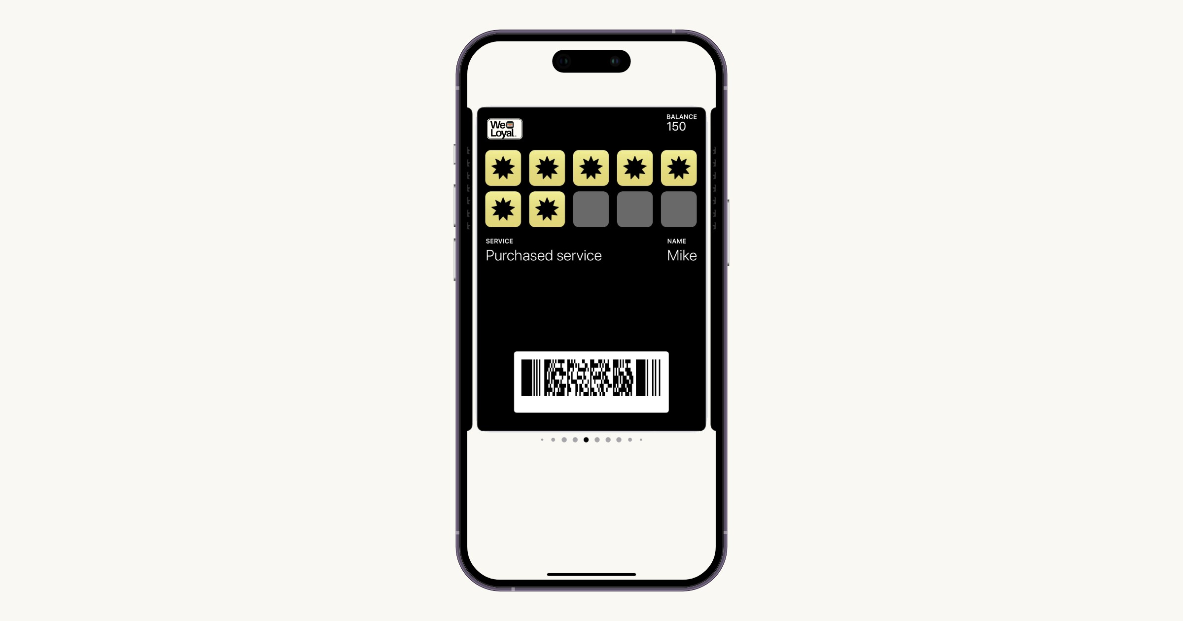 A WeLoyal multipass card counting down prepaid visits in a phone wallet.