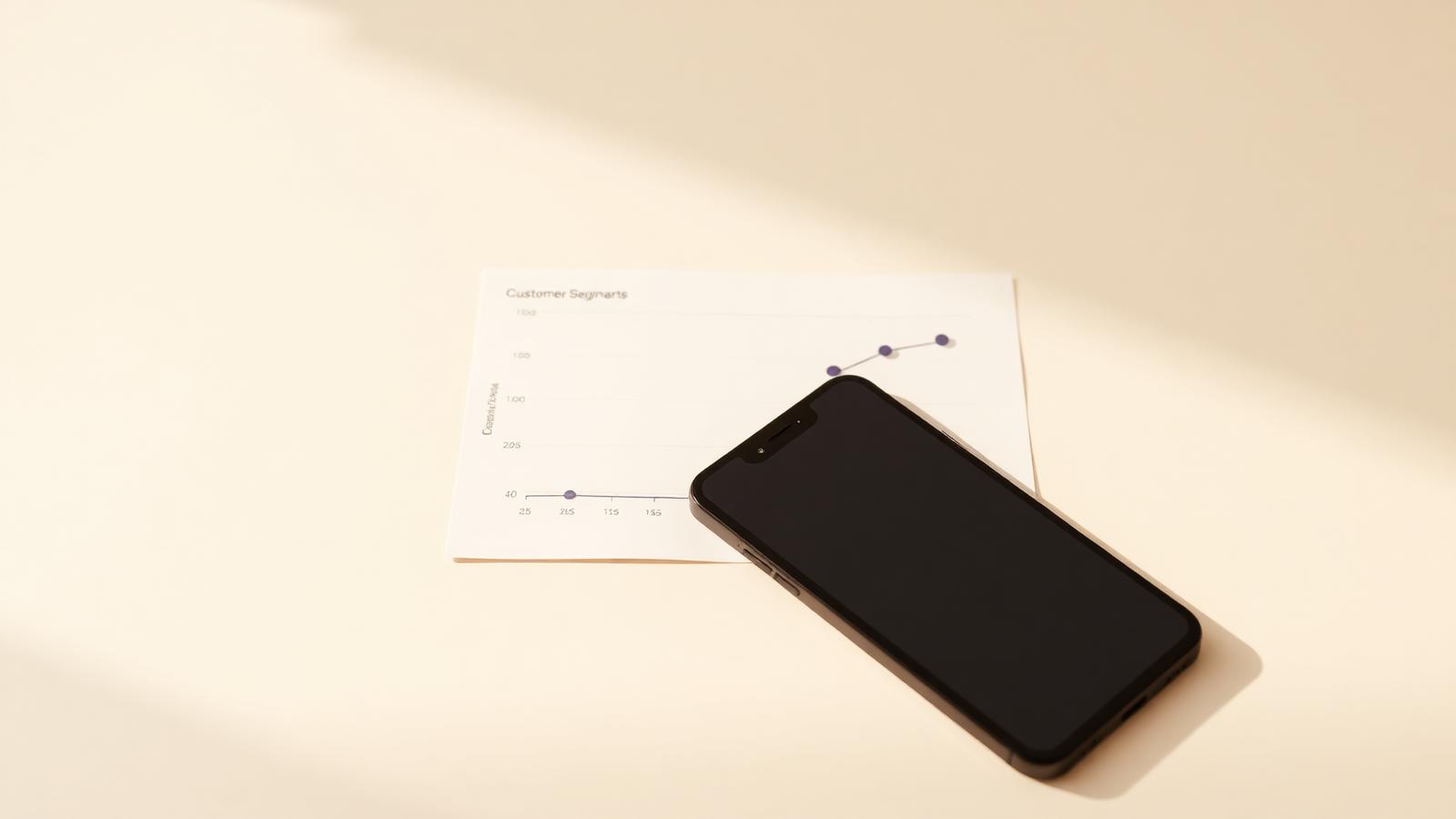 A phone beside a simple customer segmentation chart on a cream background.